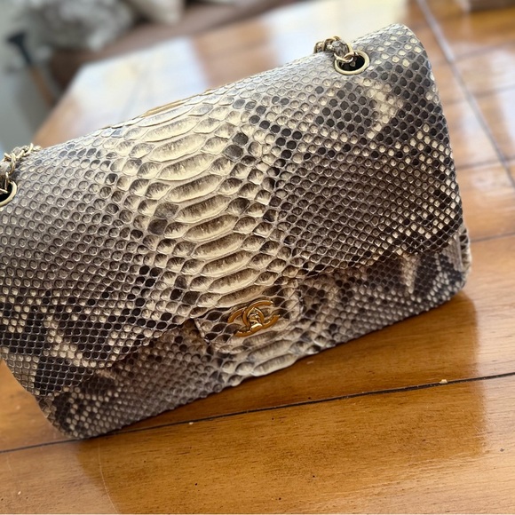 CHANEL Handbags - CHANEL Python Patterned Shoulder Bag in Black and Cream